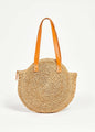 Faux Leather Trimmed Straw Bag