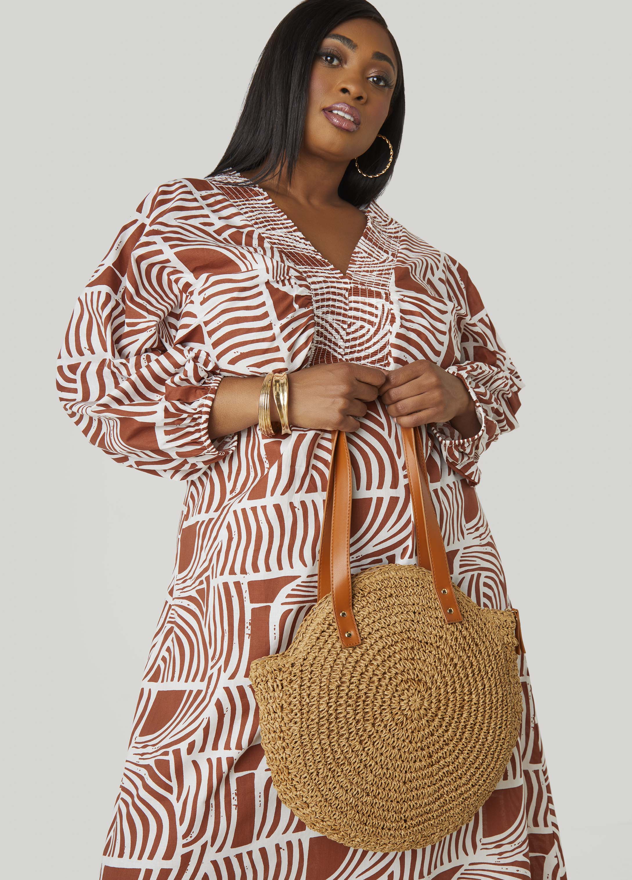 Faux Leather Trimmed Straw Bag