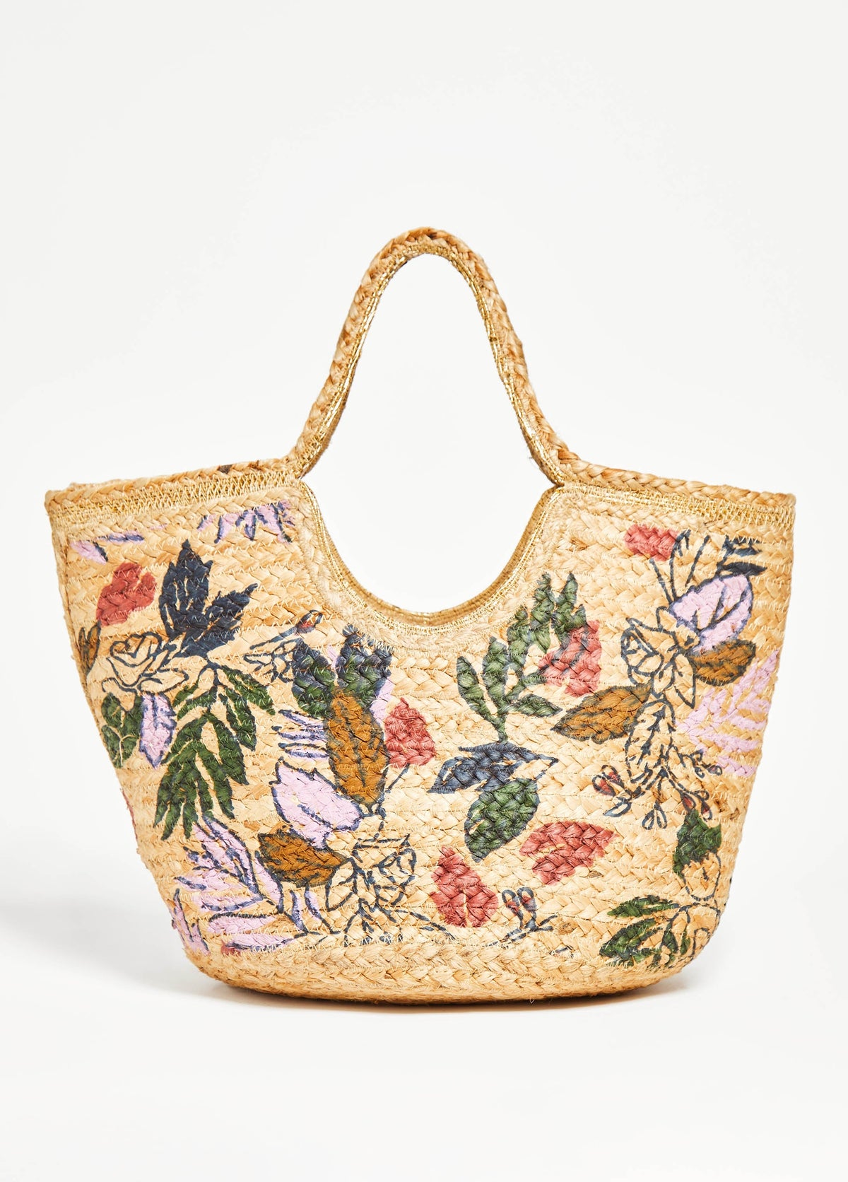 Flower Print Straw Tote