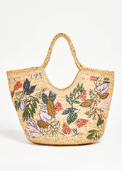 Flower Print Straw Tote