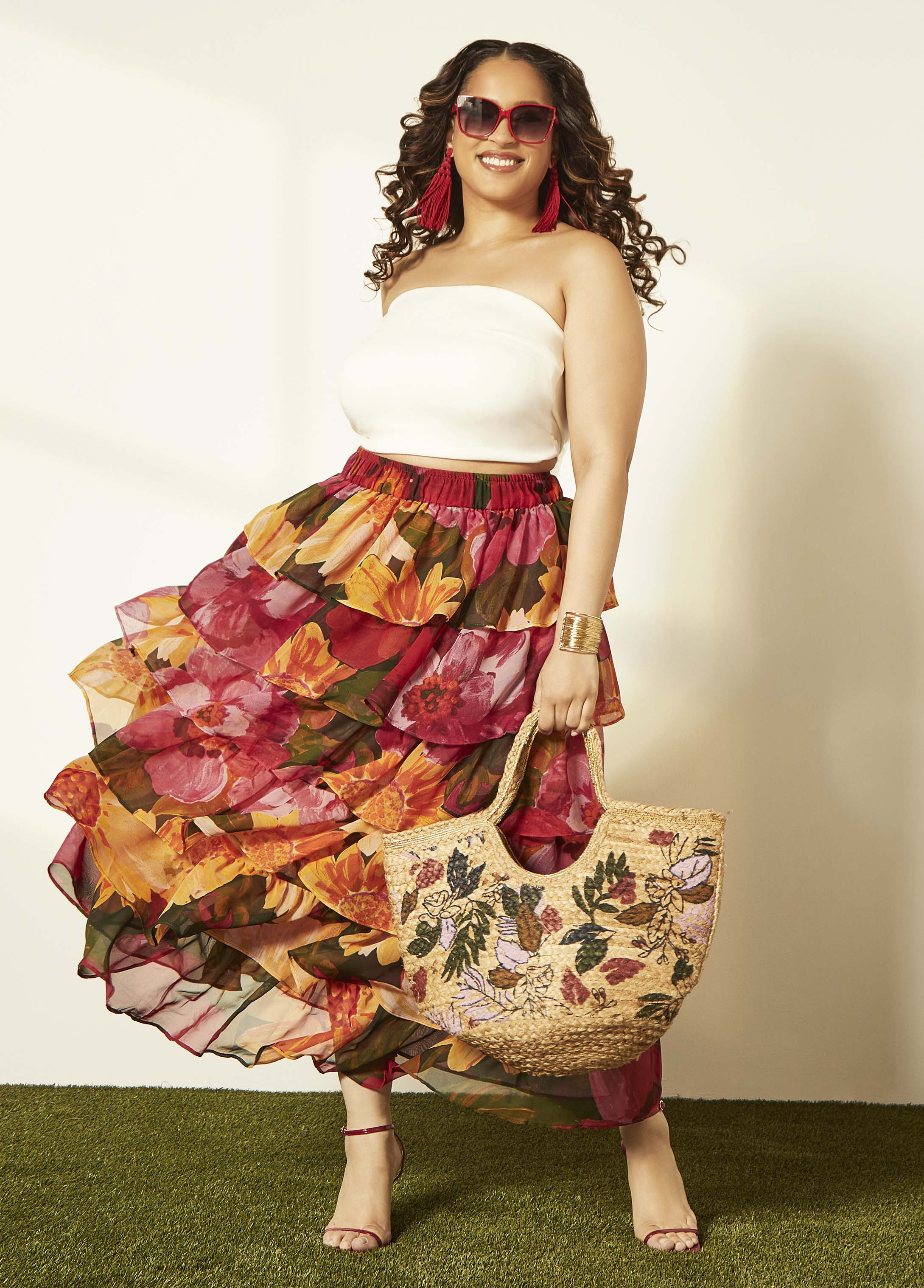 Flower Print Straw Tote