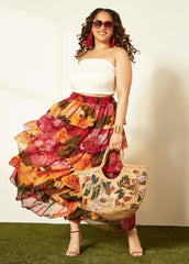 Flower Print Straw Tote