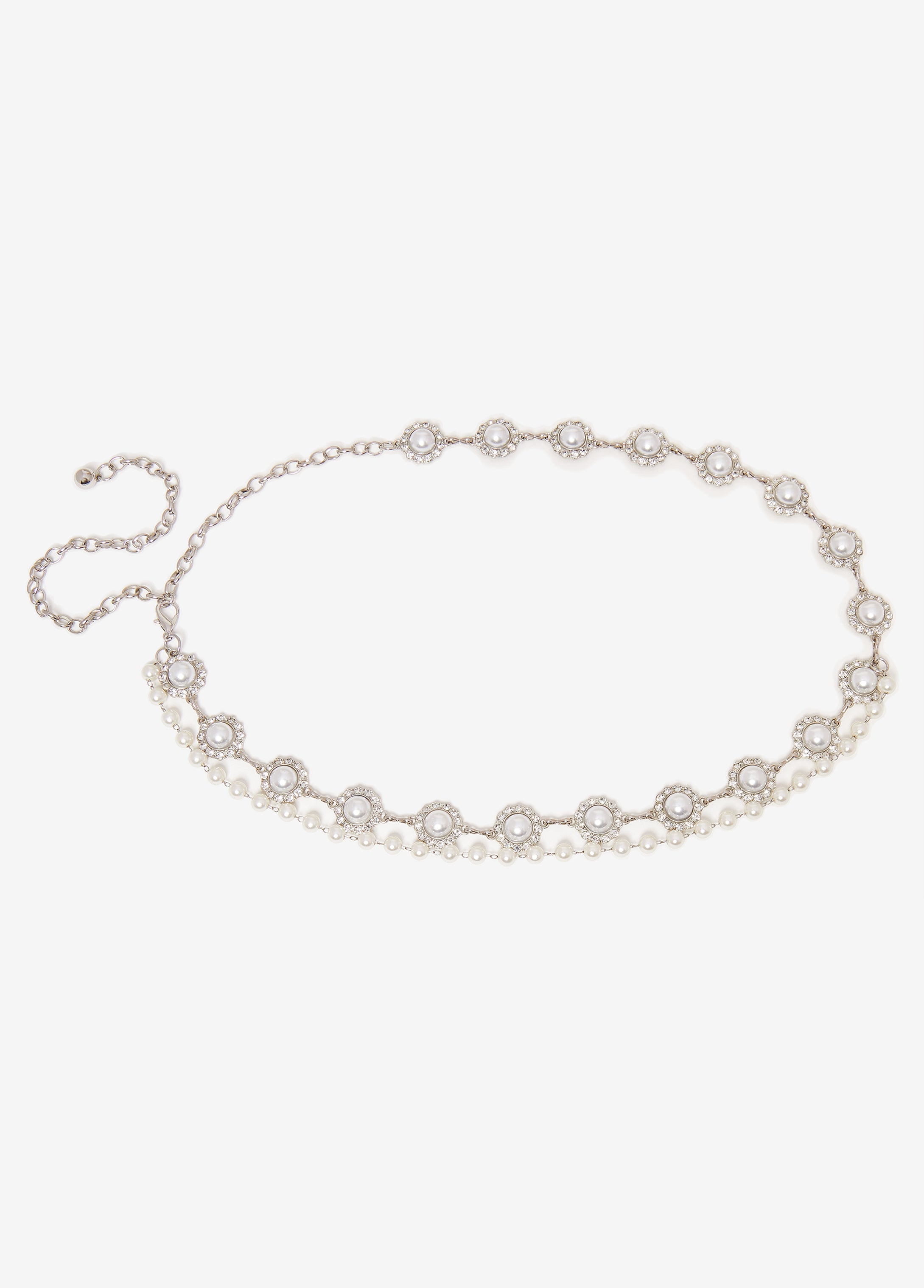 Faux Pearl And Crystal Chain Belt